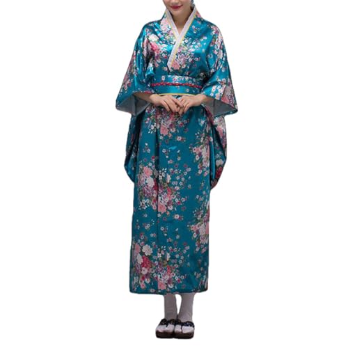 BPURB Traditioneller japanischer Kimono-Bademantel für Damen, Geisha-Yukata-Kleid, Blüte, Satin-Bademantel, Nachtwäsche von BPURB