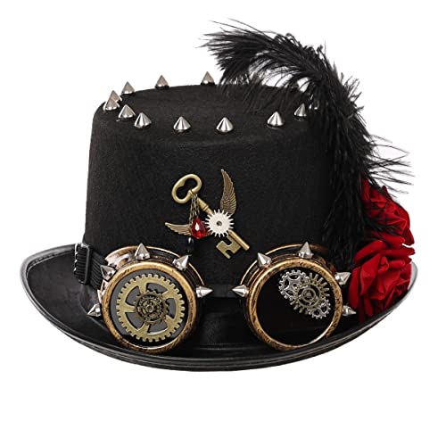 BPURB Unisex Steampunk Gear Rivet Gotisch Zylinder Hut Halloween Karneval Mottoparty Cosplay Kostüm Zubehör für Damen Herren (Schwarz, 58cm/22.83 inches) von BPURB