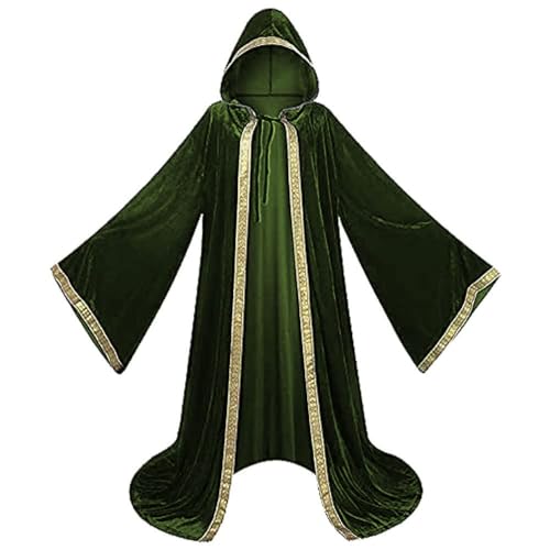 BPURB Unisex Volle Länge Umhang mit Kapuze Halloween Umhang Cosplay Vampire Hexe Cape Erwachsene Lang Samt Kapuzenumhang (Grün, 2XL) von BPURB