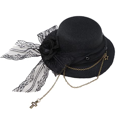 Damen Steampunk Lolita Mini Hut Zylinderhut Haarreif Blüte Kopfschmuck Mädchen Kostüm Zubehör für Party Hochzeit (Schwarz-1) von BPURB