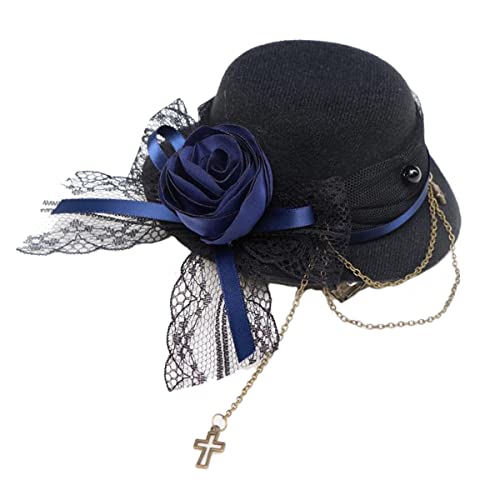 Damen Steampunk Lolita Mini Hut Zylinderhut Haarreif Blüte Kopfschmuck Mädchen Kostüm Zubehör für Party Hochzeit (Schwarz-Blau) von BPURB