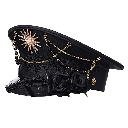 Unisex Steampunk Military Captain Festival Rave Hut Damen Lolita Rose Sunburst Halloween Kostüm Hüte für Karneval Party Cosplay, Schwarz von BPURB