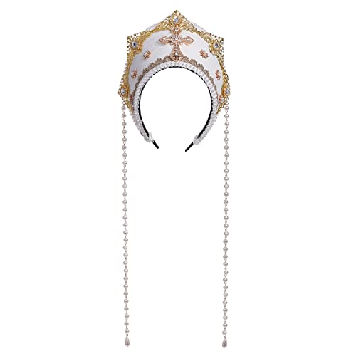 Renaissance Mittelalter Tudor Queen Kopfschmuck für Damen Anne Boleyn Stirnband Elizabethan Royal Coronet Kapuze Tiara Hut (Weiß) von BPURB