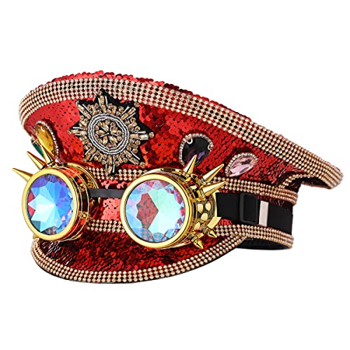 BPURB Steampunk Stil Damen Strass Zylinder mit Brille Festival Karneval Militär Kapitän Hut Cosplay Party Halloween Kostüm (Style-G) von BPURB