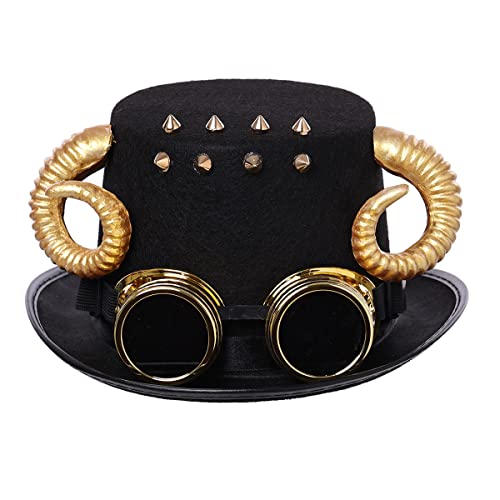 Unisex Steampunk Cosplay Horn Zylinder Hut mit Brille Damen Herren Spanische Stierkampf Hut Halloween Karneval Kopfbedeckung Kostüm Zubehör(61cm/24.02 inches, schwarz) von BPURB