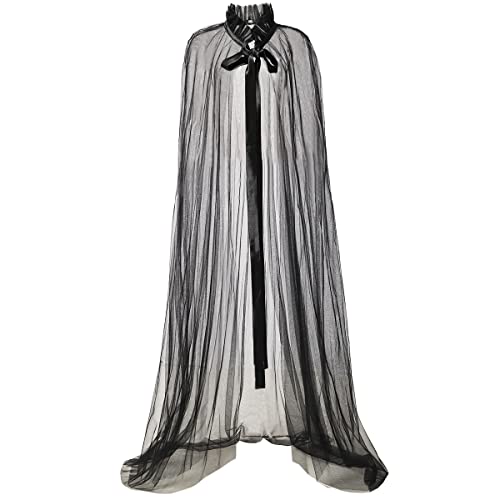 Umhang Kostüm für Damen Tüll in voller Länge Hochzeit Braut Wraps Cape Cosplay Kostüm (Schwarz) von BPURB