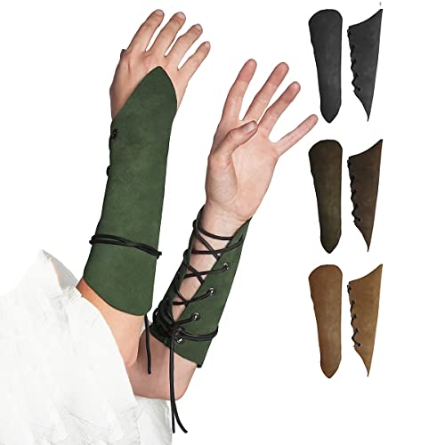 Wikinger Armschienen Mittelalter Renaissance Kunstleder Arm Rüstung Ritter Bracer LARP Halloween Cosplay Kostüm (Grün) von BPURB