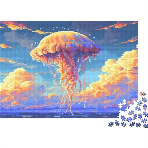 Jellyfish Puzzle mit 1000 Teilen für Erwachsene, Holzpuzzle, 1000 Teile, Familienspiel, anspruchsvolles Puzzle, Wanddekoration, 1000 Stück (75 x 50 cm) von BQGHCKEUF