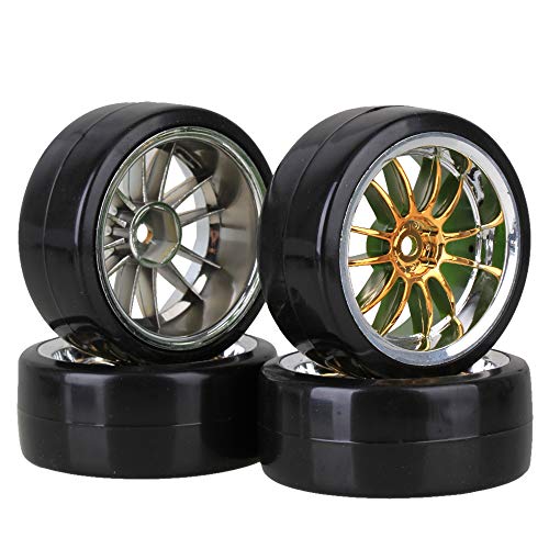 BQLZR RC1:10 Racing Car Black Plastic Slick Tires With 12-Spoke Wheel Rims for Drift Car & On Road Car Pack Of 4 von BQLZR