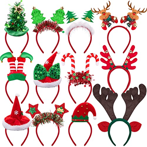 BQTQ 12 Stück Weihnachten Haarreifen Weihnachten Stirnbänder Weihnachts Kopfschmuck Rentier Geweih Weihnachten Haarbänder Weihnachts Haarreif für Weihnachten Kostümparty von BQTQ