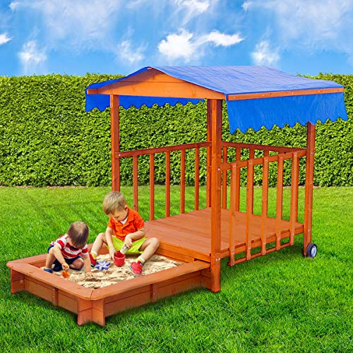 BRAST® Sandkasten verstellbares Dach Sandkiste Spielhaus Sitzbänke Holz Pavillon von BRAST