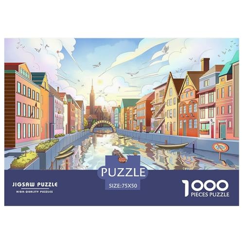 1000 Teile Kreatives Puzzle Venedig Wasserstadt Geschenkpuzzle Rechteckiges Puzzlespielzeug für Erwachsene 1000 Stück (75x50cm) von BREAUX