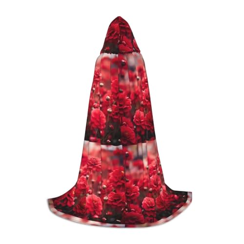 BREAUX Frühling rote Blumen Druck Unisex Halloween Kapuze Umhang volle Länge Kleid Umhang für Devil Witch Assistant Cosplay von BREAUX