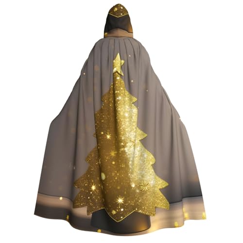 BREAUX Goldener Glitzer-Weihnachtsbaum-Aufdruck, Erwachsenen-Kapuzenumhang, Kapuzenumhang, Unisex-Umhang, Halloween-Umhang, Cosplay-Kostüm von BREAUX