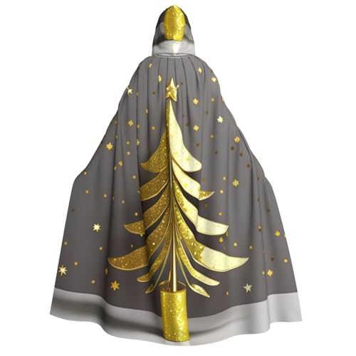 BREAUX Goldener Glitzer-Weihnachtsbaum-Aufdruck, Erwachsenen-Kapuzenumhang, Kapuzenumhang, Unisex-Umhang, Halloween-Umhang, Cosplay-Kostüm von BREAUX