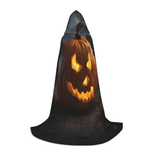 BREAUX Halloween-Kürbis-Druck, Unisex, Halloween-Kapuzenumhang, volle Länge, Umhang für Teufel, Hexe, Zauberer, Cosplay von BREAUX