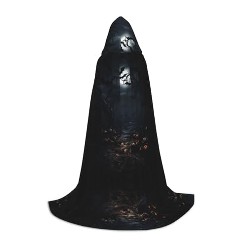 BREAUX Halloween-Mond-Druck, Unisex, Halloween-Kapuzenumhang, volle Länge, Umhang für Teufel, Hexe, Zauberer, Cosplay von BREAUX