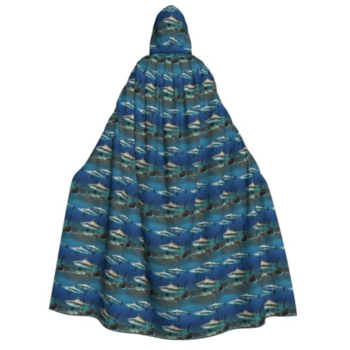 BREAUX Hammerhead Sharks Print Adult Hooded Cloak, Hooded Cloak, Unisex Cloak, Halloween Cloak, Cosplay Costume von BREAUX