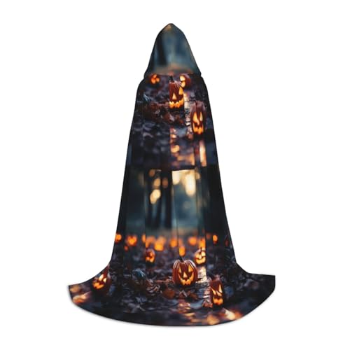 BREAUX Happy Halloween-Aufdruck, Unisex, Halloween, Kapuzenumhang, volle Länge, Umhang für Teufel, Hexe, Zauberer, Cosplay von BREAUX