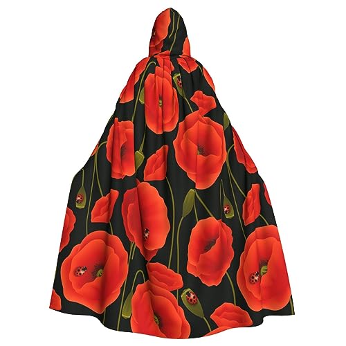 BREAUX Kapuzenponcho mit Mohnblumen-Aufdruck, Unisex, Poncho mit Kapuze, Poncho mit Kapuze, Halloween-Erwachsenen-Poncho von BREAUX