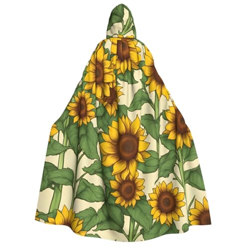 BREAUX Kapuzenumhang für Erwachsene, Sonnenblumen-Druck, Kapuzenumhang, Unisex, Halloween-Umhang, Cosplay-Kostüm von BREAUX