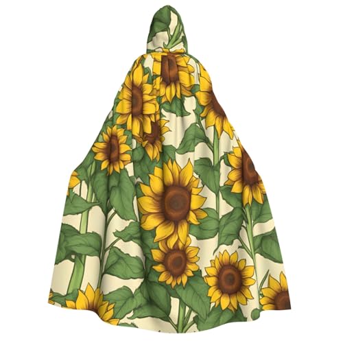 BREAUX Kapuzenumhang für Erwachsene, Sonnenblumen-Druck, Kapuzenumhang, Unisex, Halloween-Umhang, Cosplay-Kostüm von BREAUX