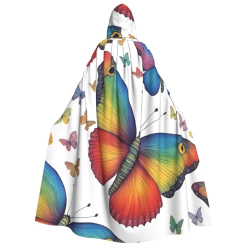 BREAUX Kapuzenumhang mit Regenbogen-Schmetterling-Druck, für Erwachsene, Unisex, Halloween-Umhang, Cosplay-Kostüm von BREAUX