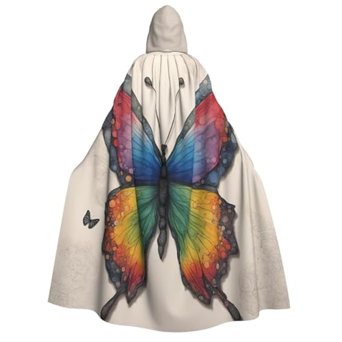 BREAUX Kapuzenumhang mit Regenbogen-Schmetterling-Druck, für Erwachsene, Unisex, Halloween-Umhang, Cosplay-Kostüm von BREAUX