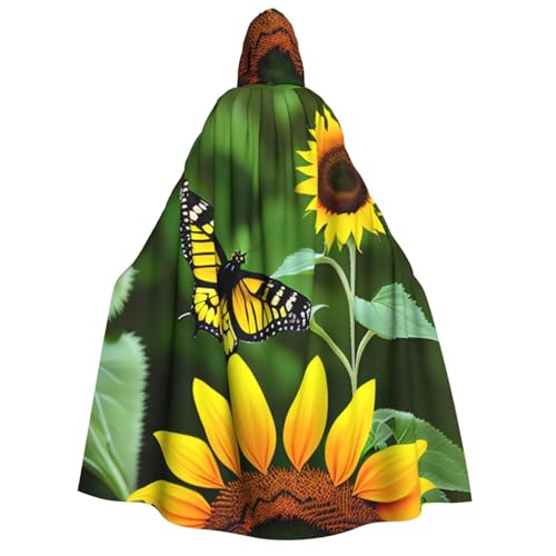 BREAUX Kapuzenumhang mit Sonnenblumen-Schmetterlings-Aufdruck, für Erwachsene, Unisex, Halloween-Umhang, Cosplay-Kostüm von BREAUX