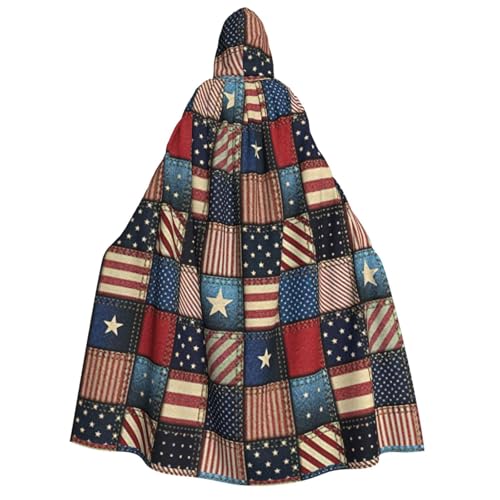 BREAUX Kapuzenumhang mit amerikanischer Flagge, Patchwork-Druck, für Erwachsene, Unisex, Halloween-Umhang, Cosplay-Kostüm von BREAUX