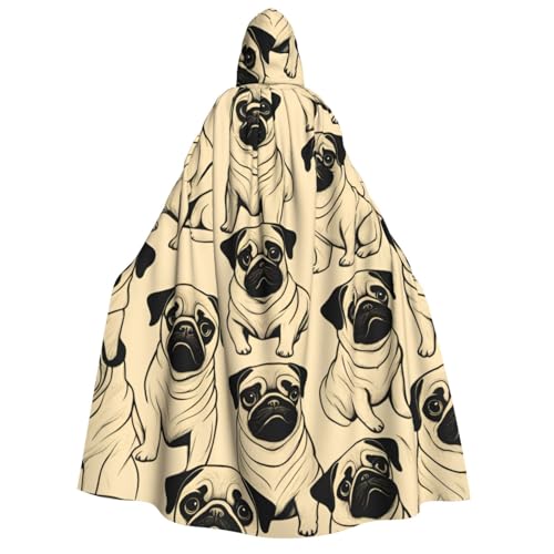 BREAUX Kapuzenumhang mit süßem Mops-Aufdruck, für Erwachsene, Unisex, Halloween-Umhang, Cosplay-Kostüm von BREAUX