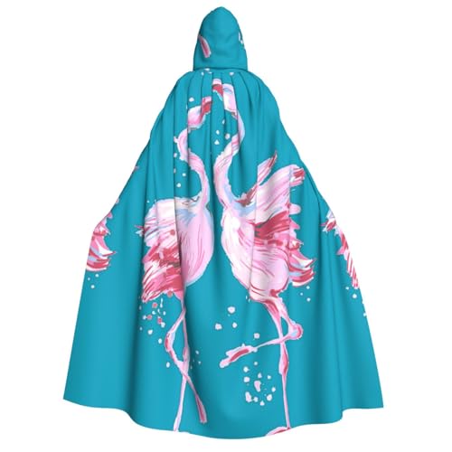 BREAUX Kapuzenumhang mit tropischem Flamingodruck, für Erwachsene, Unisex, Halloween-Umhang, Cosplay-Kostüm von BREAUX