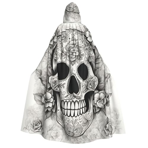 BREAUX Mexikanischer Totenkopf-Aufdruck, Erwachsenen-Umhang, Kapuzenumhang, Unisex-Umhang, Halloween-Umhang, Cosplay-Kostüm von BREAUX