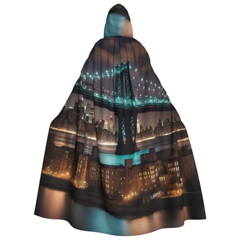 BREAUX New York Manhattan Bridge Night Print Erwachsene Kapuzenumhang Kapuzenumhang Unisex Umhang Halloween Umhang Cosplay Kostüm von BREAUX