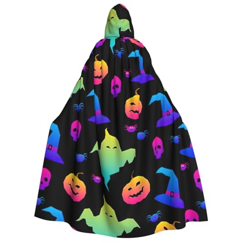 BREAUX Regenbogen Halloween Geist Hexenhut Spinnen Druck Erwachsene Kapuzenumhang Kapuzenumhang Unisex Umhang Halloween Umhang Cosplay Kostüm von BREAUX