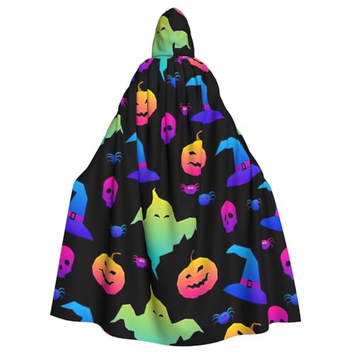 BREAUX Regenbogen Halloween Geist Hexenhut Spinnen Druck Kapuzenponcho Unisex Kapuzenponcho Poncho mit Kapuze Halloween Erwachsene Kapuzenponcho von BREAUX