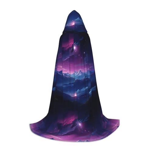 BREAUX Roter Himmel bei Nacht, Sternen-Druck, Unisex, Halloween, Kapuzenumhang, volle Länge, Umhang für Teufel, Hexe, Zauberer, Cosplay von BREAUX