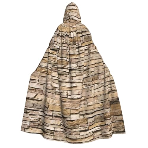 BREAUX Rustic Rocks Brick Wall Print Adult Hooded Cloak, Hooded Cloak, Unisex Cloak, Halloween Cloak, Cosplay Costume von BREAUX