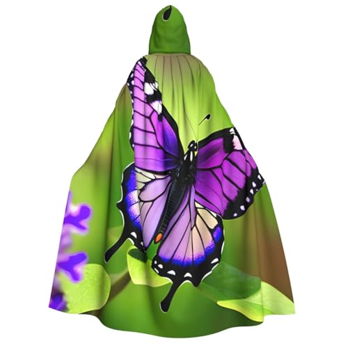 BREAUX Schmetterling lila Druck Erwachsene Kapuzenumhang Kapuzenumhang Unisex Umhang Halloween Umhang Cosplay Kostüm von BREAUX