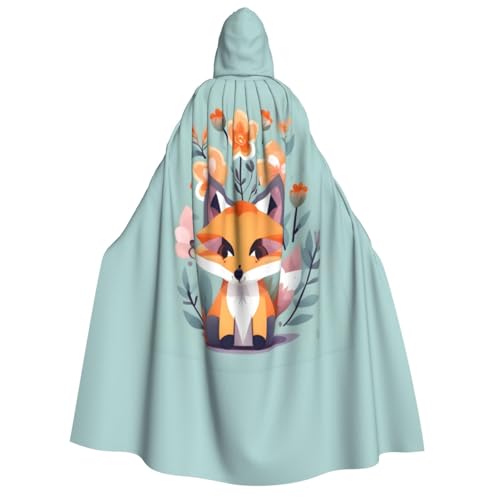 BREAUX Süßer Fuchs-Blumen-Aufdruck, Erwachsenen-Umhang, Kapuzenumhang, Unisex-Umhang, Halloween-Umhang, Cosplay-Kostüm von BREAUX