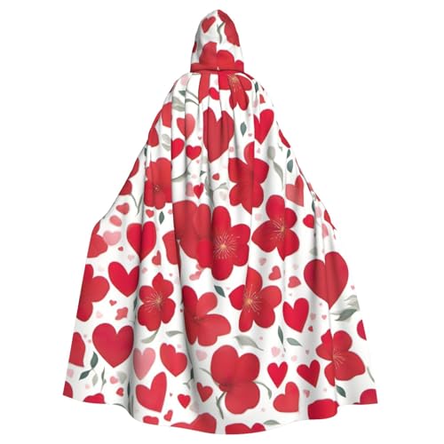 BREAUX Valentine Reds Herz Blumendruck Kapuzenponcho Unisex Kapuzenponcho Poncho mit Kapuze Halloween Erwachsene Kapuzenponcho von BREAUX