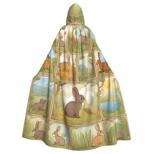 Cartoon Cute Animals Rabbit Print Uni Adult Hooded Cloak with Bow Tie, Oversized Halloween Costume Cape, Role-Playing von BREAUX