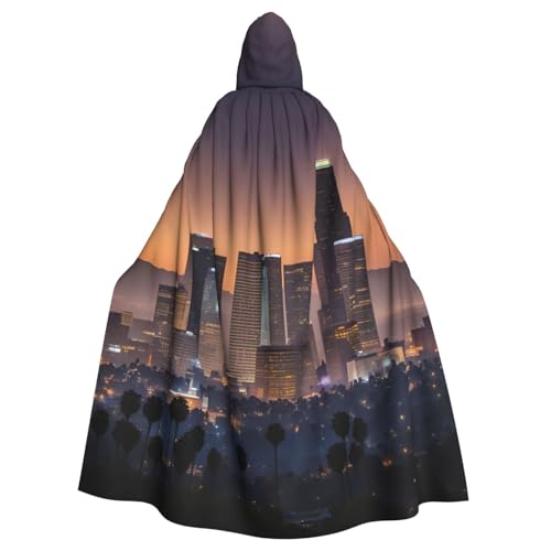 Los Angeles Skyline Print Uni Erwachsene Kapuzenumhang mit Fliege Übergroß Halloween Kostüm Umhang Rollenspiel von BREAUX