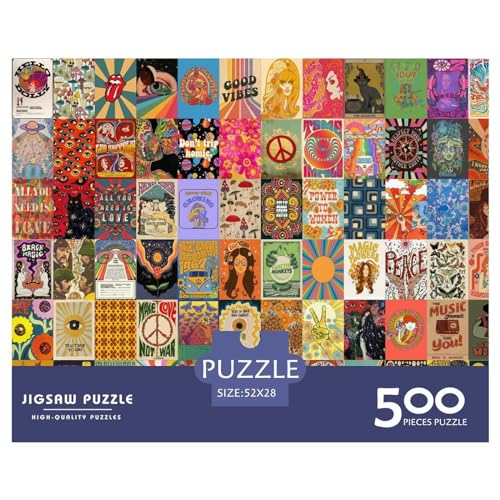 Psychedelische Retro-Puzzles für Erwachsene, 500 Teile, Spielzeug, Familien-Puzzlespiele, Geburtstagsgeschenke, Puzzle für Jungen und Mädchen, 500 Teile (52 x 38 cm) von BREAUX