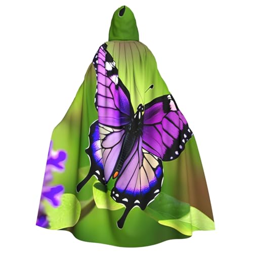 Schmetterling lila Druck Uni Erwachsene Kapuzenumhang mit Fliege, übergroßes Halloween-Kostüm, Umhang, Rollenspiel von BREAUX