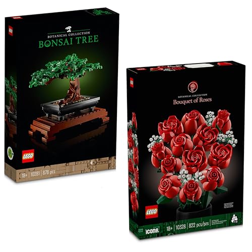 BRICK Flip Lego Blumen 2er Set: 10281 Bonsai Baum & 10328 Rosenstrauß | Botanical Collection | Icons von BRICK Flip
