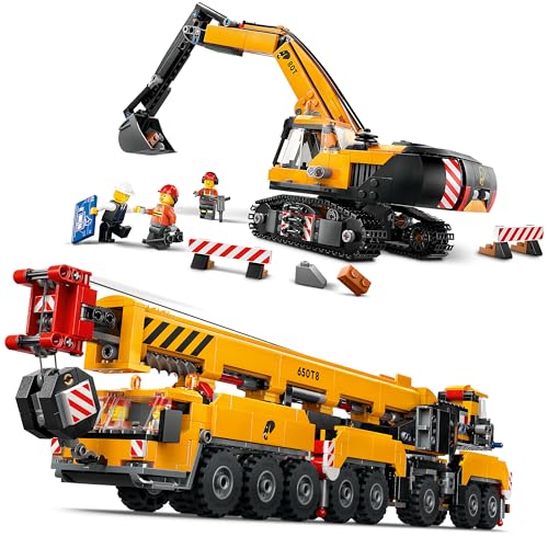 LEGO City Kran & Bagger, Baustellen Bundle mit Mobiler Baukran (60409) und Raupenbagger (60420), LEGO Fahrzeuge Kombi-Set ab 9 Jahren - LEGO City Neuheiten 2024 von BRICK Flip