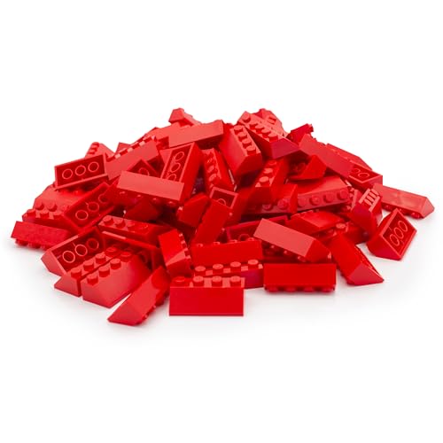 Lego Dachsteine Classic, 2x4 Bausteine, Rot, 100 Stück - Grundbausteine Starterset & Einzelteile Erweiterung für Legosteine Box und Lego Platte, Lego Ersatzteile Set | Basic Bricks (‎3037) von BRICK Flip