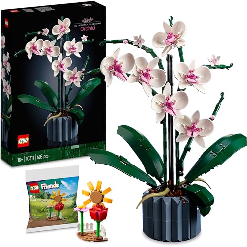 Lego Icons Orchidee 10311: Lego Blumen Deko Set mit Polybag Blumengarten geschenkt - Klemmbausteine Blumenstrauß für Erwachsene aus der Lego Botanical Collection von BRICK Flip