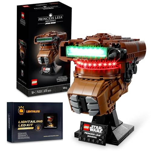 Lego Star Wars Princess Leia Helm (Boushh) inkl. LIGHTAILING Licht Set/LED-Beleuchtung - Lego Kopf/Büste für Erwachsene (18+) mit Lego LED Lampe, Lego Star Wars Helmet Collection (75351) von BRICK Flip